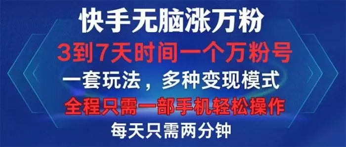 (12981期)快手无脑涨万粉,3到7天时间一个万粉号,全程一部手机轻松操作,每天只…