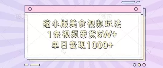 缩小版美食视频玩法,1条视频带货6W+,单日变现1k