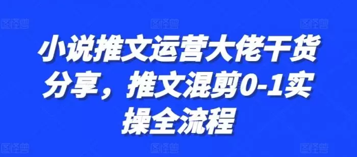 小说推文运营大佬干货分享，推文混剪0-1实操全流程