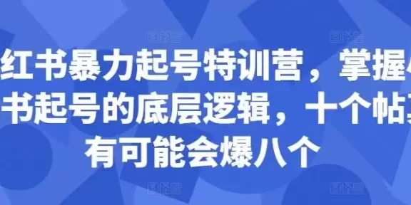 小红书暴力起号特训营，掌握小红书起号的底层逻辑，十个帖真有可能会爆八个