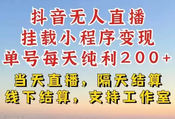 抖音无人直播挂载小程序，零粉号一天变现二百多，不违规也不封号，一场挂十个小时起步