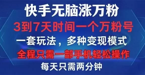 (12981期)快手无脑涨万粉,3到7天时间一个万粉号,全程一部手机轻松操作,每天只…