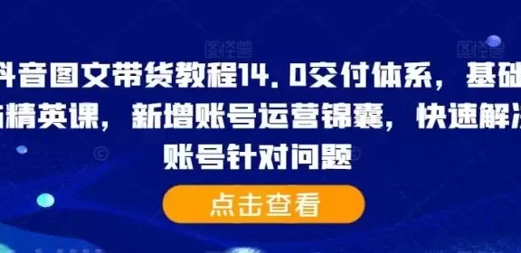 抖音图文带货教程14.0交付体系,基础与精英课,新增账号运营锦囊,快速解决账号针对问题