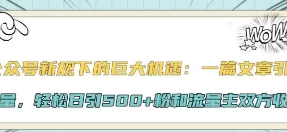 公众号新规下的巨大机遇:一篇文章引爆流量,轻松日引500+粉和流量主双方收益
